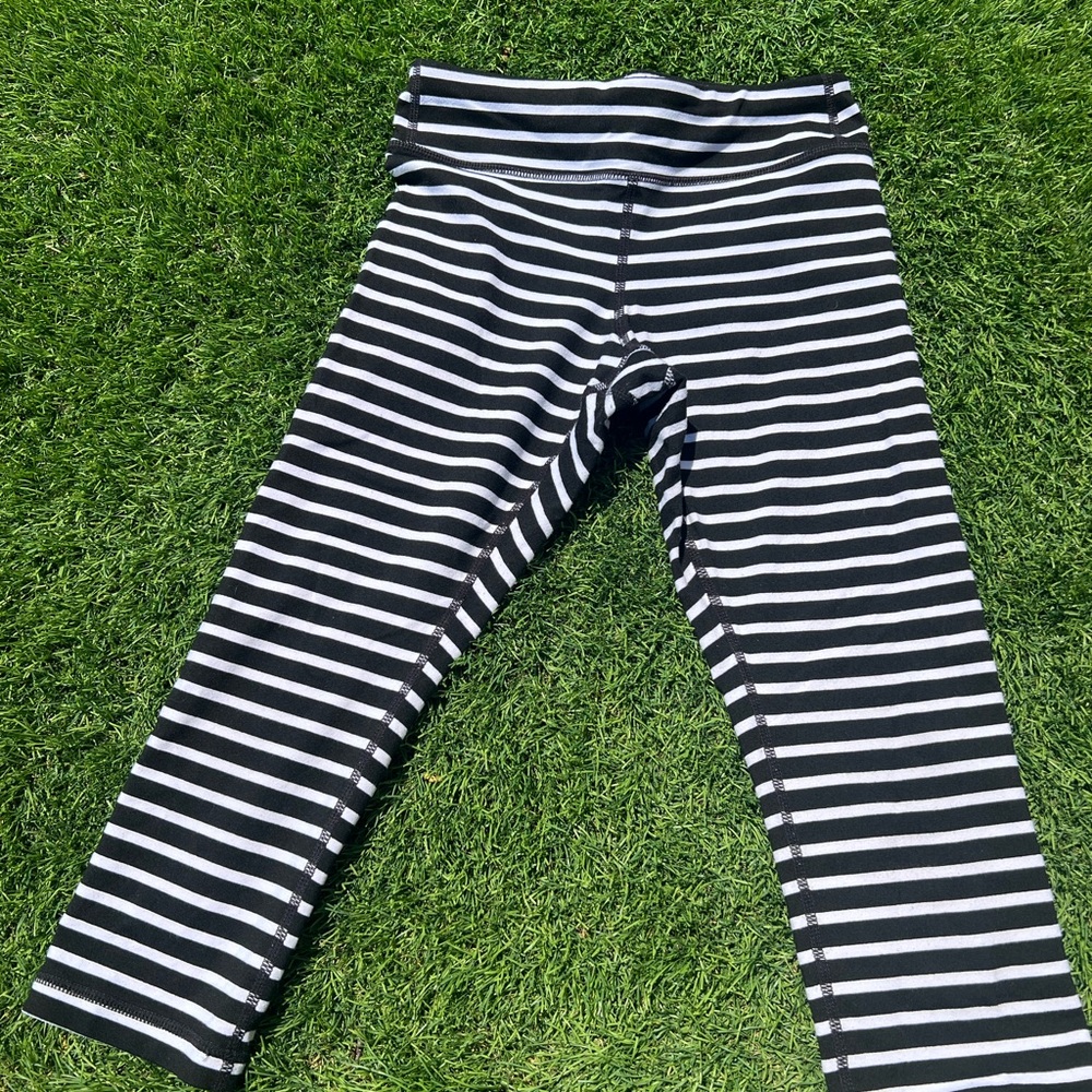 Athleta Girl Black and White Striped Capri Leggings